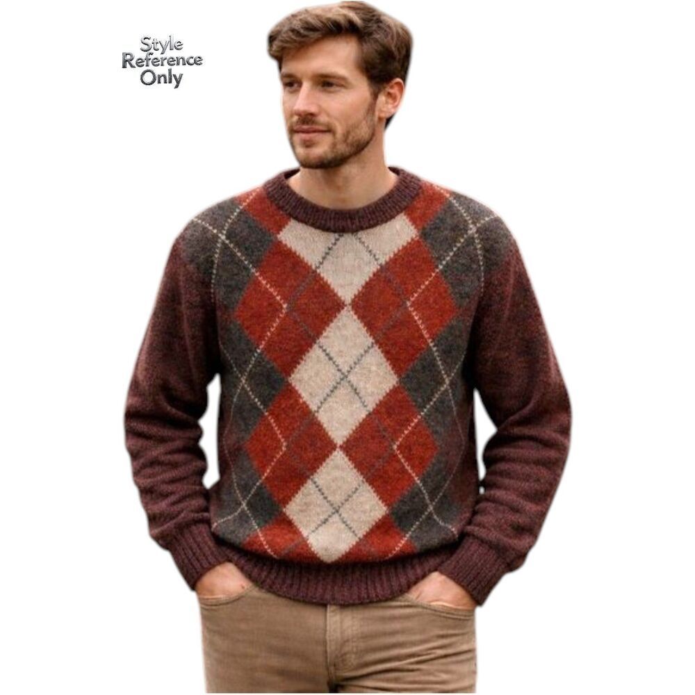 Lord Jeff Vintage Shetland Wool Argyle Sweater Size M Made in Ireland